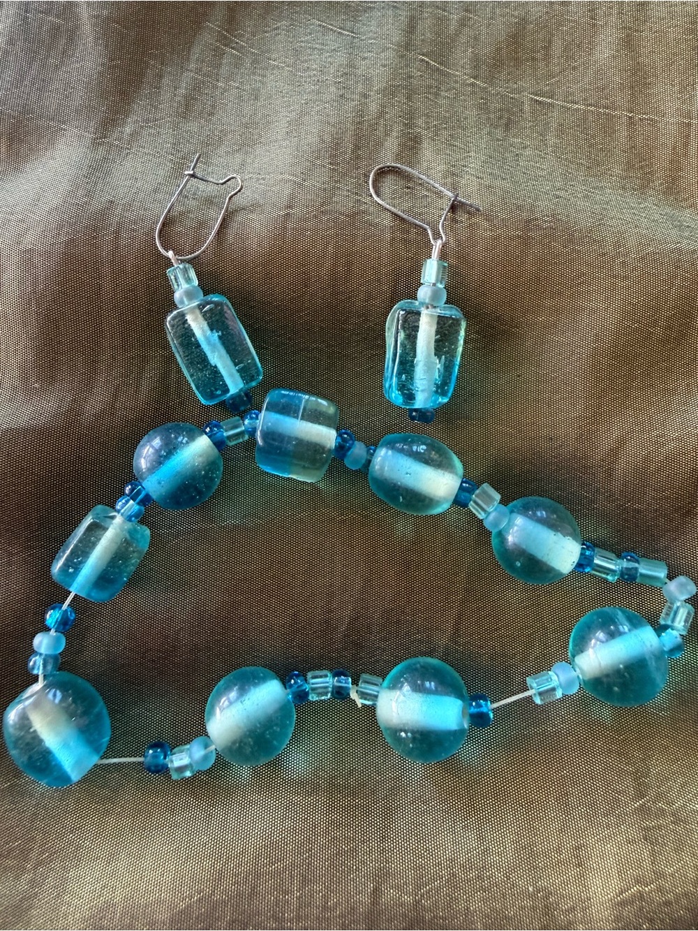 Handmade Blue Glass Bead Necklace and Earring Set